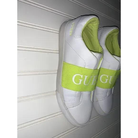Guess White Fluorescent Yellow Slip On Women’s Tennis Shoes Sz 8.5 Med - Picture 2 of 10